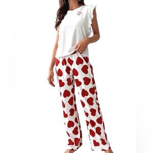 White and Red Heart Pajama set